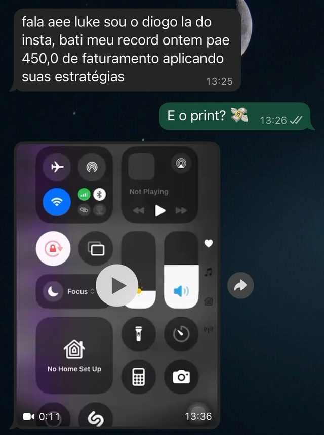 Cliente conta no WhatsApp que bateu o recorde de 450 reais de faturamento em um dia