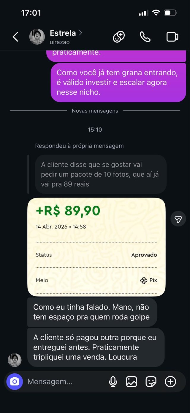 Cliente mostra pagamento de 89,90 e conta que praticamente triplicou uma venda