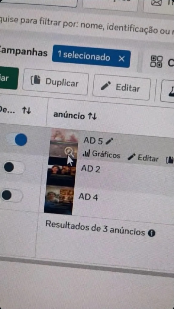 Gerenciador de anúncios com campanhas ativas
